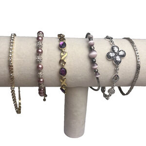Costume Bracelet Lot Gold & Silver Tone Tennis Dainty Avon & Unmarked Set of 6